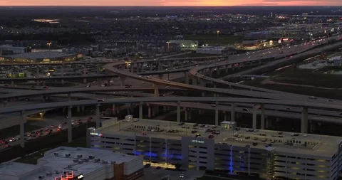 Car on Freeway Overpass - Aerial Drone Stock-Footage 124190868