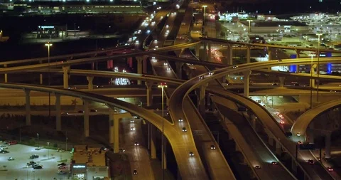 Car on Freeway Overpass - Aerial Drone Video stock 124191008