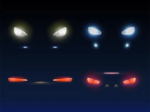 Car front, back headlights realistic set Stock-Illustration