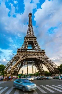Car in front of eiffel tower, paris, france Stock Photos