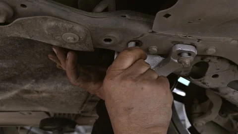 Car Front Lower Arm Bush Replacement at the Repair Shop Stock Footage 326006767
