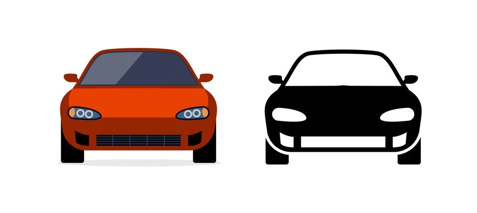 Car front view vector flat icon. Car parking cartoon front design shape black Stock Illustration
