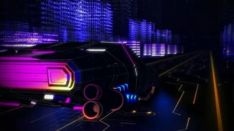 Car From the Future is Quickly Moving on the Golden Circuit Board. 3D Animation Stock Footage 194465280