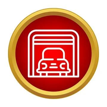 Car in garage icon inside red circle button Illustrazione stock