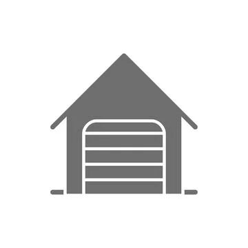 Car garage with roller shutter door line icon. Stock Illustration