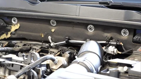 Car in the garage showing its engine and components while the camera is panning 스톡 동영상 268355686