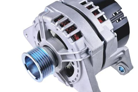 Car generator, car electrical network element on white background, generator Foto stock