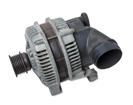 Car generator, car electrical network element on white background, generator  Foto stock