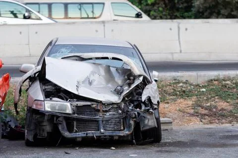 Car get damaged by accident on the road Stock Photos