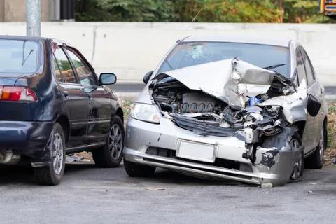 Car get damaged by accident on the road Stock Photos