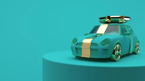 Car gift 3d render in blue background Stock Illustration