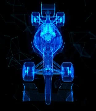 Car. Glow points, line and mesh formation of 3d Model Formula Stock Illustration