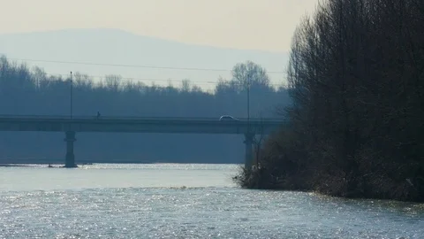 Car goes on the brigde Stock Footage 73806928