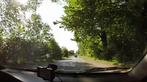 Car goes on rural  road . Inside  POV shoot Video stock 82197334