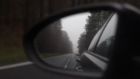 The car goes through the forest in the fog Stock Footage