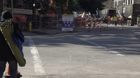 Car going by construction site - SLOW MOTION Stock Footage 128445715