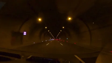 The car is going in the dark tunnel Stock Footage 277137014
