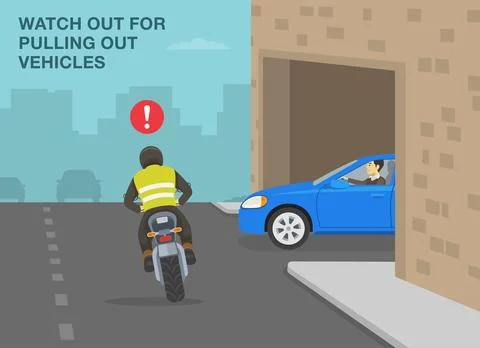 Car going through the building arch. Back view of a biker is about to hit a car. Ilustración de archivo