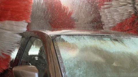 Car Going Through Wash 01 (Slow-motion) Stock Footage 87841098