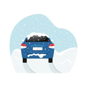 The car got stuck during a snowfall in a snowdrift. Flat vector illustration. Stock-Illustration