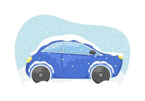 The car got stuck during a snowfall in a snowdrift. Flat vector illustration. Illustrazione stock