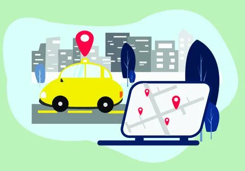 Car gps tracker In the city view from the face of a computer screen Stock Illustration
