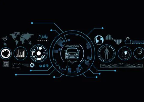 Car graphical user interface on black background Stock Photos