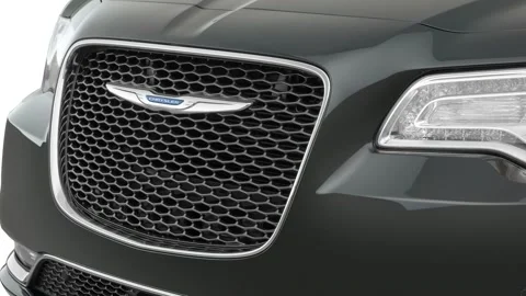 Car grille with emblem close up Gloss Black 2017 Chrysler 300 C Stock Footage 159935231