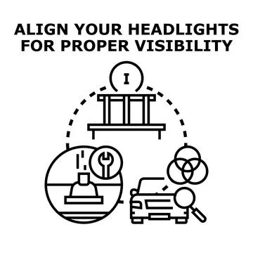 Car headlight alignment for proper visibility concept illustration Stock Illustration