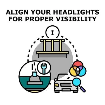 Car headlight alignment for proper visibility concept illustration Stock Illustration