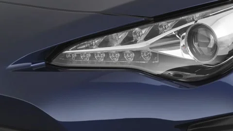 Car headlight close up Deep Crystal Blue Mica 2020 Toyota 86 GT coupe Stock Footage 160106058