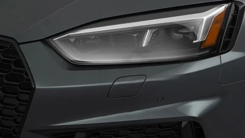 Car headlight close up Lunar Blue Metallic 2018 Audi RS 5 2.9 TFSI Vídeos de archivo 160005852