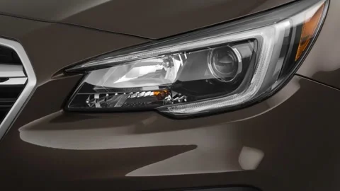 Car headlight close up Platinum Gray Metallic 2019 Subaru Outback 2.5i Video stock 160024066