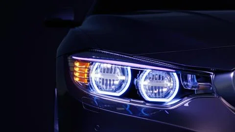 Car headlight with copy space macro view. Led or xenon lamp. Stock Illustration