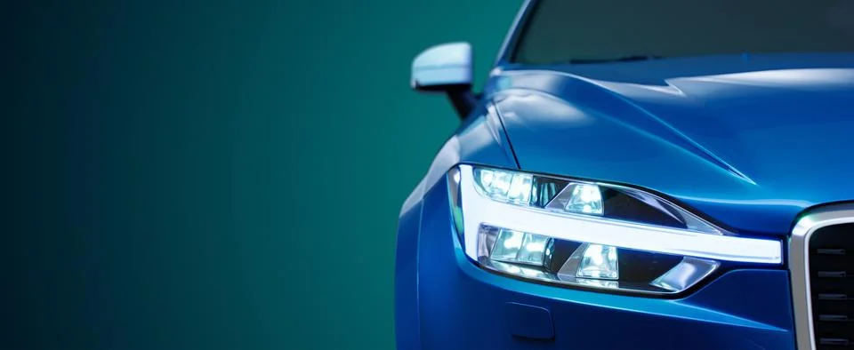 Car headlight with copy space macro view. Led or xenon lamp. Closeup Stock Illustration