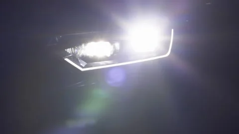 Car with Headlight Flashing Smoothly Close up. Car Front Led Light. Car Stock Footage 194708049