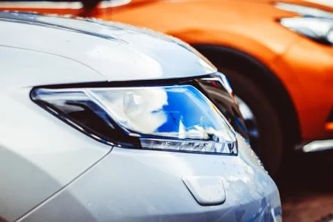Car headlight in front Stock Photos