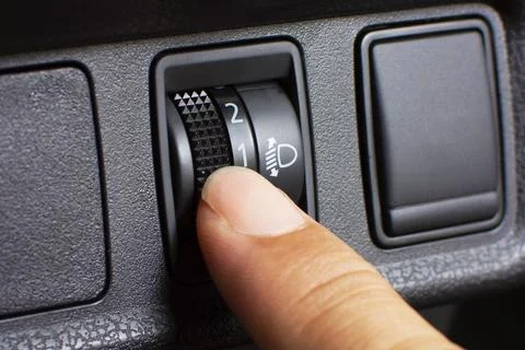 Car Headlight Leveling Switch Closeup Stock Photos