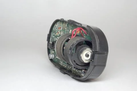 Car headlight position control module inner electronic parts: leveler and b.. Stock Photos