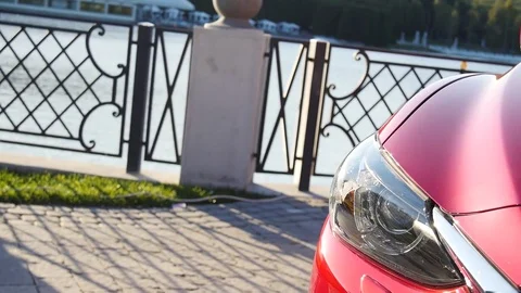 Car headlight with sunlight Stock Footage