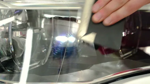 Car headlights polishing process. Video stock 94357556