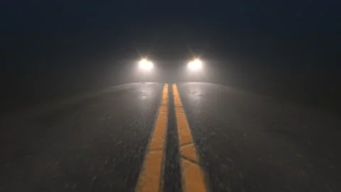 Car headlights pursuiting camera on a night road, seamless looped animation Vidéo 119041662