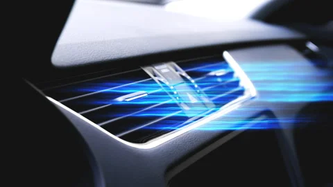 Car heater blows cold air. Air conditioner vents with streams of blue air flow Stock Footage 255734546