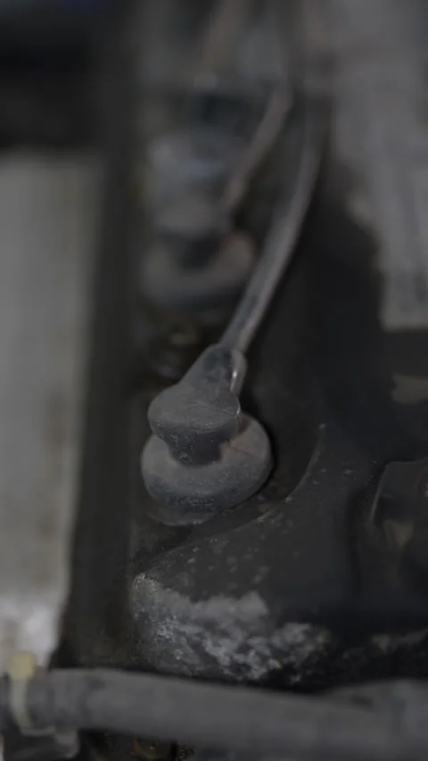 Car high voltage ignition wire boot installed on spark plug. Stock Footage 344365768