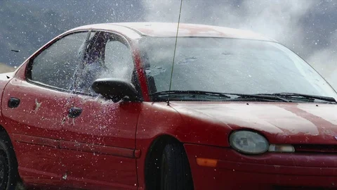 Car Hit by Bullets Tight Slow Motion Stock Footage 71319842