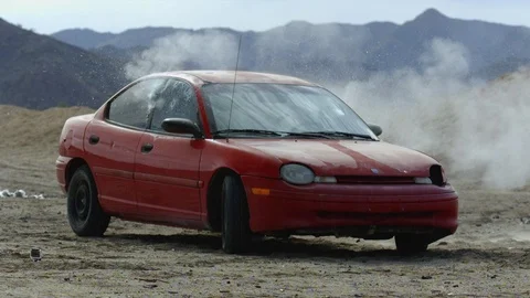 Car Hit by Bullets Wide Slow Motion Stock Footage 71320164