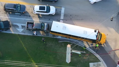 Car hit school bus. First responders at vehicle accident site in Florida 스톡 동영상 316697744