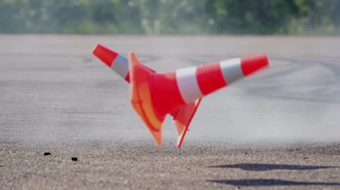 Car hits cones Stock Footage 43037783