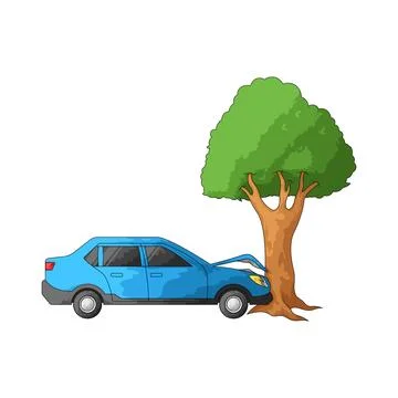 Car hitting tree illustration Stock Illustration