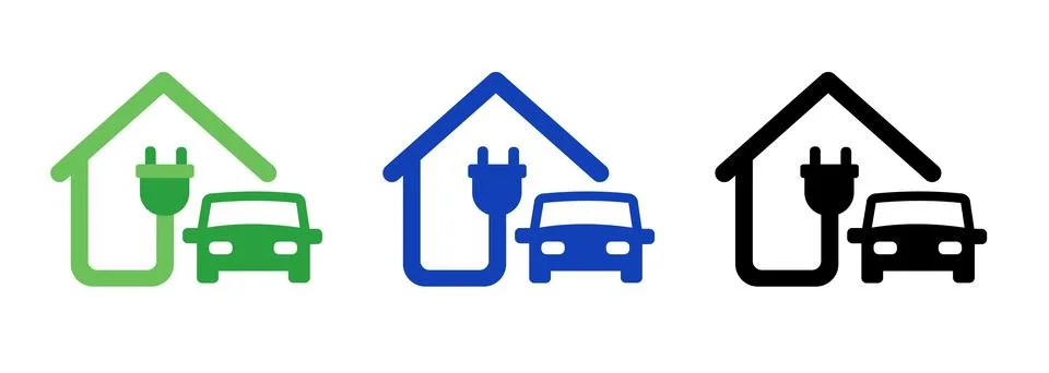 Car home charging plug socket house with connector for electric vehicle pow.. Stock Illustration